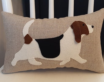 Basset Hound Hand Dyed Wool Applique Puppy Dog Pillow, Handmade, Man's Best Friend, Heartwarming Gift for Mom