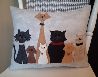 LOVE MY CATS! ~  Whimsical Kitty Cat Pillow, Sweet, Handmade Throw Cushion, Unique, Finished Pillow