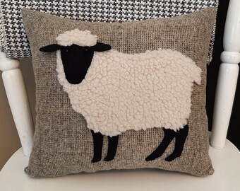 STANDING WOOLY SHEEP~ Pillow, Hand Made, Unique, Realistic, Housewarming Gift, Rustic Cushion, Lamb Pillow
