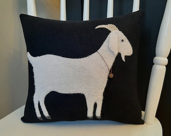 Realistic Goat Pillow on Wool, Primitive, Farm House Style, Handmade