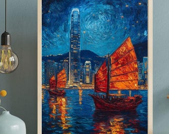 Starry Night Victoria Harbour Print: Living Room Wall Art (Digital Download)