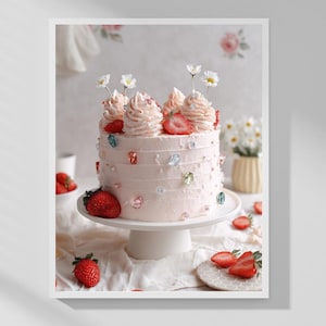 Beautifully Decorated Cake | Strawberry Cake| Living Room Decor Print | Digital Download Printable Wall Art | Printable Wall Art |