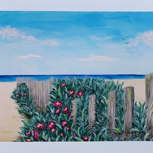 Cape Cod beach with fence and flowers by Grace Tummino image 1