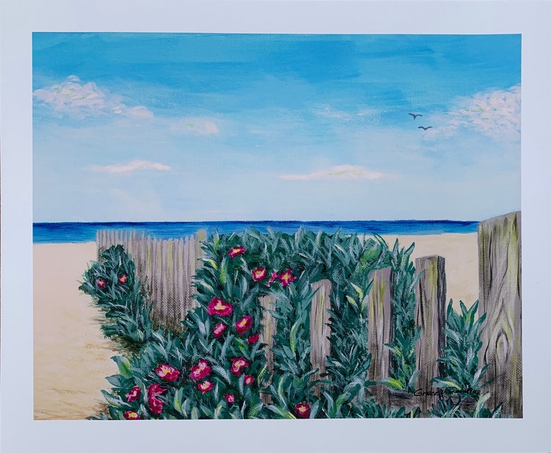 Cape Cod beach with fence and flowers by Grace Tummino image 1