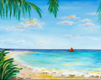 Tropical beach impressionist fine art print by Grace Tummino
