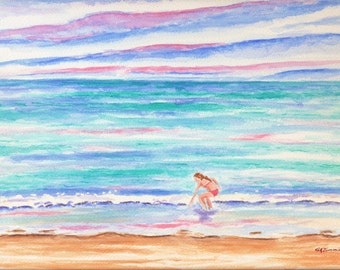 Beach girl watercolor fine art print