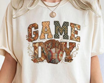 Comfort Colors®Baseball Game Day Shirt Game Day Shirt Baseball Graphic Tee,Cute Game Day Gift Shirt For Women Faux Patchwork Inclusion Shirt