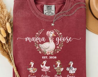 Custom Mama Goose Shirt Comfort Colors®Personalized Mama Shirt with Kids Names, Silly Goose Mom Shirt, Mothers Day Gift for Mom Family Goose