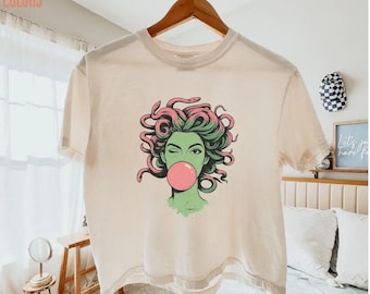 Comfort Colors Mythological Snake Hair Goddess Boxy Tee, Medusa Bubblegum Graphic Boxy Tee, Women Empowerment Medusa Boxy Shirt