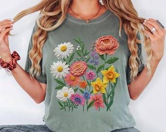 Comfort Colors® Vintage Pressed Flowers Shirt, Boho Cottagecore Tshirt Botanical Floral Tee Wildflowers Sweatshirt,Gift For her, Mama Shirt
