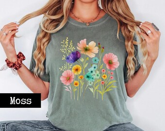 Comfort Colors Wildflower T-shirt: Boho Cottagecore Botanical Tee - Etsy