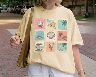 Comfort Colors®Beach Summer Vacation Shirt, Coastal Beach Apparel, Beachy Tee, Vintage Stamp Shirt for Women, Cute Summer Clothes,Sea Lovers
