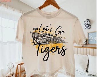 Let’s Go Tigers Boxy Tee, Tigers Game Day Shirt, Stadium Spirit Graphic Tee, School Mascot Football Shirt, Trendy Women’s Boxy T-Shirt
