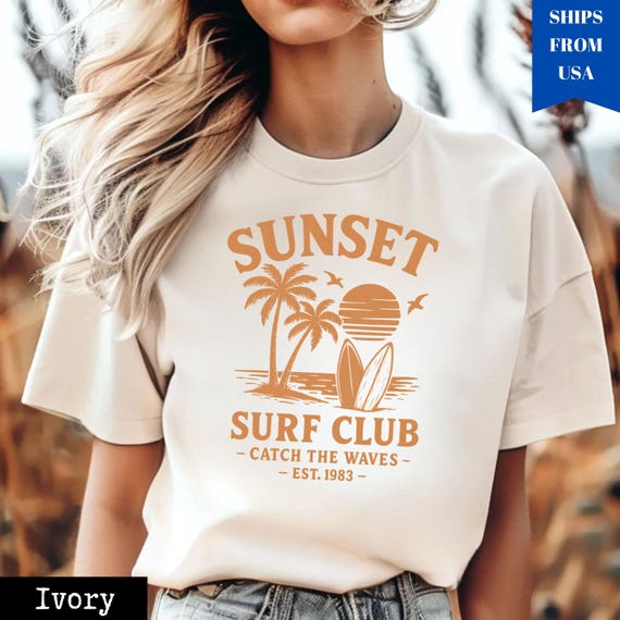 Sunset Surf Club Shirt: Retro Palm Tree Graphic Tee - Comfort