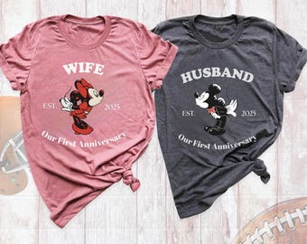 Custom Disney Anniversary Shirts, Matching Couple Disneyworld Tees, Wife Husband Disney Trip Shirt, First Anniversary Est Year Disneyland
