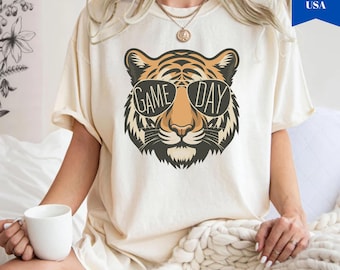 Comfort Colors Tigers with game day glasses game day mascot, football tshirt, football mom tshirt, cute game day tshirt, mascot tshirt