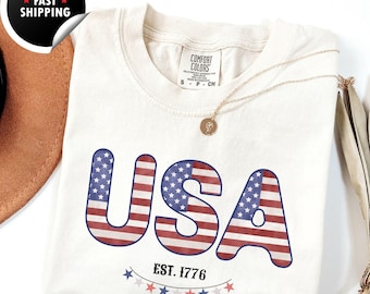 Chemise américaine fleurie Comfort Colors : t-shirt patriotique 4 juillet