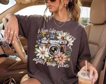 Comfort Colors® Retro Camera & Wildflowers Shirt, Boho Floral Graphic Tee, Inspirational Shirt, Motivational Tee, Mental Health Shirt