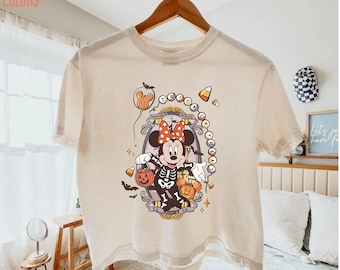 Customize Halloween Disney Characters Skeleton Boxy Tee, Mickey And Friends Halloween Shirt, Disney Family Halloween Crop Top, Spooky Season