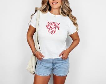 Cute Retro Girls Don't Cry Kids Tee, Trending Typography Baby
