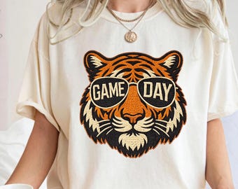 Comfort Colors Tigers with game day glasses game day mascot, football tshirt, football mom tshirt, cute game day tshirt (Not Real Yarn)