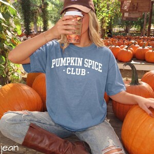 Pumpkin Spice Club Shirt, Fall Comfort Colors Tee, Autumn Pumpkin Patch T-Shirt, Vintage Collegiate Graphic Tee, Cozy Fall Shirt image 4