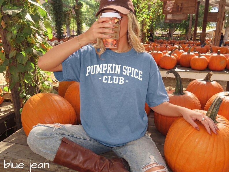 Pumpkin Spice Club Shirt, Fall Comfort Colors Tee, Autumn Pumpkin Patch T-Shirt, Vintage Collegiate Graphic Tee, Cozy Fall Shirt image 4