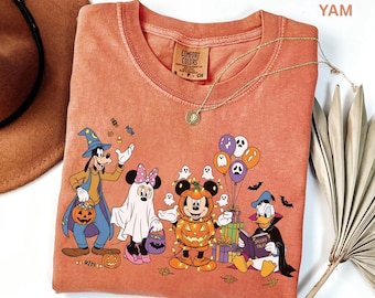 Retro Halloween Mickey and  Friends Comfort Colors Shirt,Ghost Graphic Spooky Vibes Tee,Trick or Treat Fall Shirt, Cute Halloween Graphic