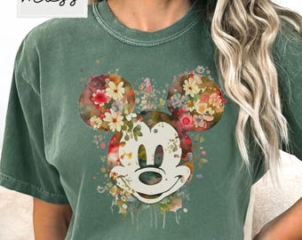 Comfort Colors Floral Disney Classic Minnie Mouse Shirt Retro Minnie Shirt for Disneyland Trip, Disneyland Holiday Family Matching Shirt