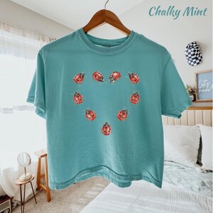 Comfort Colors Ladybug Boxy Tee,Cute Ladybug Shirt,Boxy Fit Graphic Shirt,Cottagecore Aesthetic Clothes, Minimalist Animal Top,Gift for Her image 3
