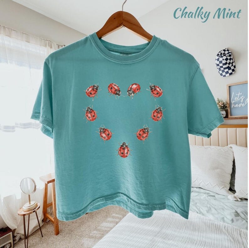 Comfort Colors Ladybug Boxy Tee,Cute Ladybug Shirt,Boxy Fit Graphic Shirt,Cottagecore Aesthetic Clothes, Minimalist Animal Top,Gift for Her image 3