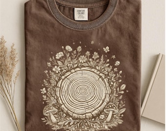 Comfort Colors Botanical Tree Shirt Tree Ring Art Tee Cottagecore Forest Shirt Nature Lover Gift, Rustic Woodland Aesthetic, Mama Gift Shirt