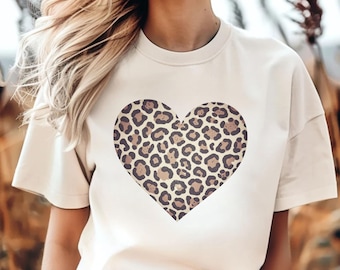 Comfort Colors® Leopard Heart Shirt,Valentine Heart Shirt, Cute Valentine Day Shirt, Animal Print Shirt, Heart Valentine Shirt,Gift For Mam