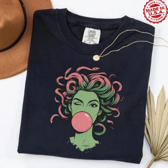 Comfort Colors® Mythological Snake Hair Goddess Tee, Medusa Bubblegum Graphic Tee, Women Empowerment Medusa T-shirt