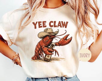 Comfort Colors® Lobster Cowboy Shirt, Trendy Yee Claw Tee, Funny Lobster Shirt, Western Beach Top Amalfi Coast Trip, Tomato Girl Summer