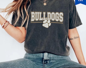 Vintage Bulldogs Comfort Colors®-tröja, matchdags-Bulldog-maskot-tröja, lärar-Tailgate-fotbollsmamma-tröja, retro Bulldogs Spirit-tröja