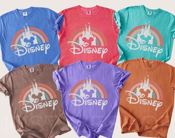 Comfort Colors©Retro Disney Rainbow Castle Shirt, Vintage Disney Castle Family, Retro Disney Shirt, Disneyworld Matching Tees