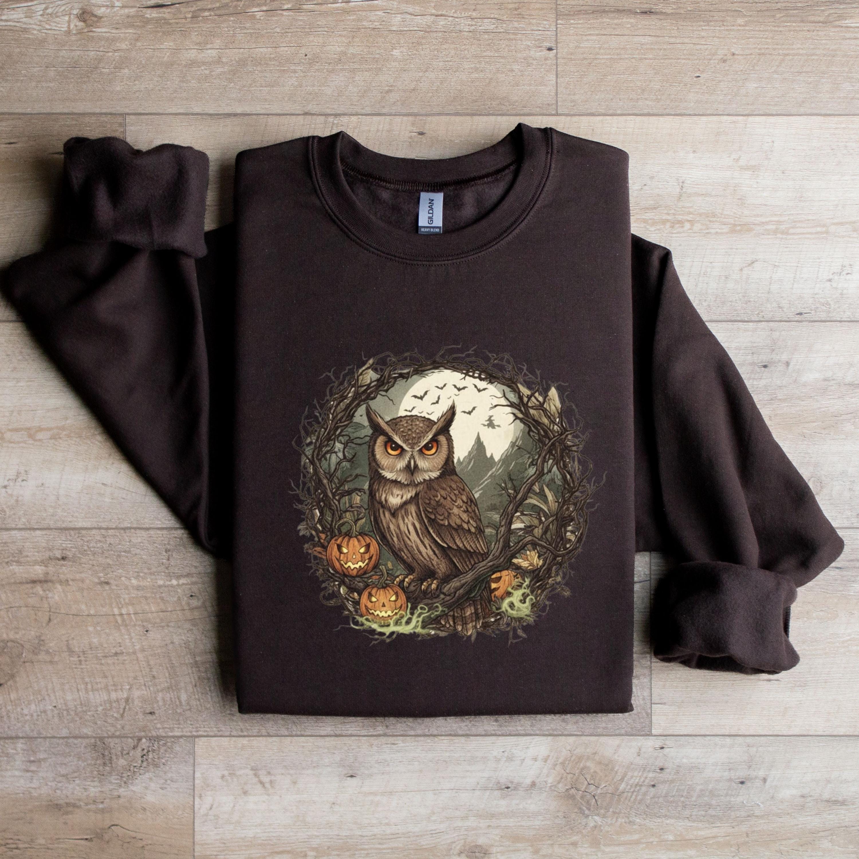Vintage Owl Halloween Sweatshirt, Spooky Fall Pumpkin Crewneck, Cozy Autumn Sweatshirt, Cute Owl Shi