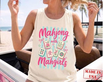 Mahjong mit Mahgirls Comfort Colors® Tank Top, Sommer Spielnacht Tank, süßes Mahj Mädchen Shirt, Mahjong Liebhaber Geschenk, Girly Spiel Tee