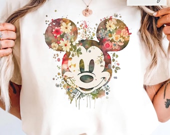Comfort Colors Floral Disney Classic Minnie Mouse Shirt Retro Minnie Shirt for Disneyland Trip, Disneyland Holiday Family Matching Shirt