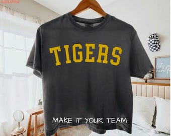 Comfort Colors® Custom Team Cropped Boxy Tee, Personalized Baseball Mom Game Day Shirt, Custom Mascot & Team Colors Crop Top