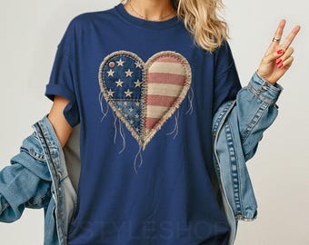 Comfort Colors® American Flag Heart Shirt, Patriotic USA Tee, 4th Of July T Shirt, Independence Day Shirt, Vintage Americana Tee
