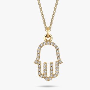 Prawdziwy złoty wisiorek Hamsa, zdobiony naszyjnik Hamsa, mistyczny naszyjnik dla córki, prezent, naszyjnik ze złym okiem, prezent na szczęście, biżuteria ochronna