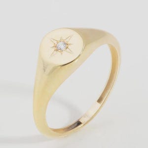Real Gold Hollow Northstar Ring, North Star Twinkle Stacked Ring, Celestial Jewelry, Northern Compass Ring Gift for Wife, Engraved Ring