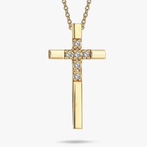 Dainty Solid Gold Cross Necklace: Religious Baptism Gift