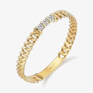 Solid Gold curb link ring, Stackable Cuban Chain Band, Modern Statement Ring for Women