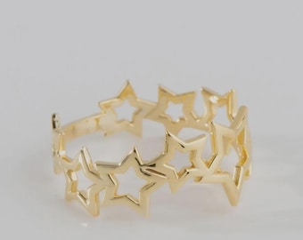 Real Gold Stars Ring, Dainty Celestial Stacking Band, Gift for Girlfriend
