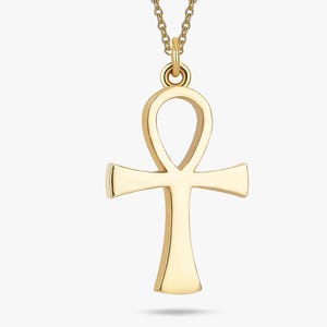Solid Gold Ankh Pendant, Protection Amulet, Egyptian Cross, Egypt Ankh Necklace, Handmade Jewelry, Lightweight Necklace, Minimalist Charm