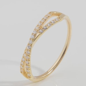 Echt gouden X-ring, minimalistische kriskrasring, cadeau voor vrouwen