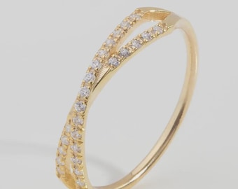 Real Gold X Ring, Criss Cross Minimalist Ring, Gift for Women
